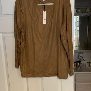 Chico's Long-Sleeve Crewneck Top in Camel/Tan